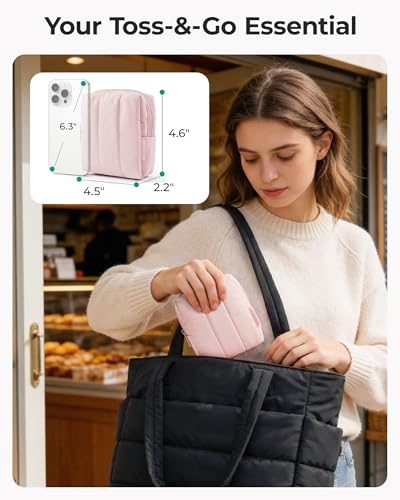 BAGSMART Small Travel Makeup Bag for Purse Toiletry Pouch, Puffy Padded Mini Cosmetics Bag, Cute Make Up Pouch for Women with Slip-in Pocket, Travel Essentials for Toiletries, Checkered Khaki - color: 09-Checkered Khaki