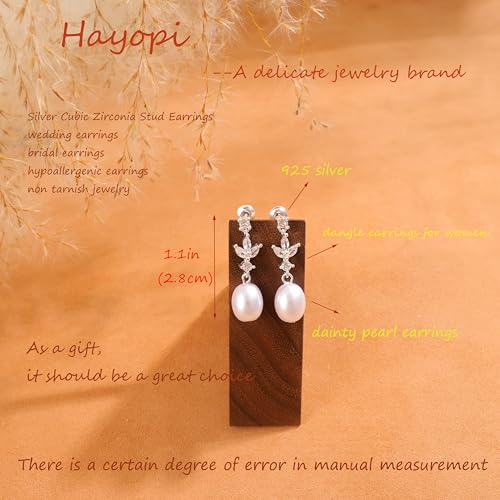 Hayopi Pearl Earrings for Women - Dainty Gold Dangle Drop Earrings, 14k Gold Plated Cute Bow Design, Hypoallergenic Pearl Studs, Wedding Jewelry Gifts - color: silver-silver 3 leaf earrings
