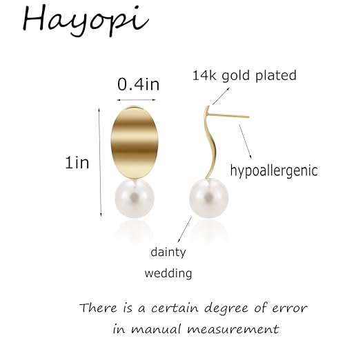 Hayopi Pearl Earrings for Women - Dainty Gold Dangle Drop Earrings, 14k Gold Plated Cute Bow Design, Hypoallergenic Pearl Studs, Wedding Jewelry Gifts - color: GOLD-chunky gold earrings