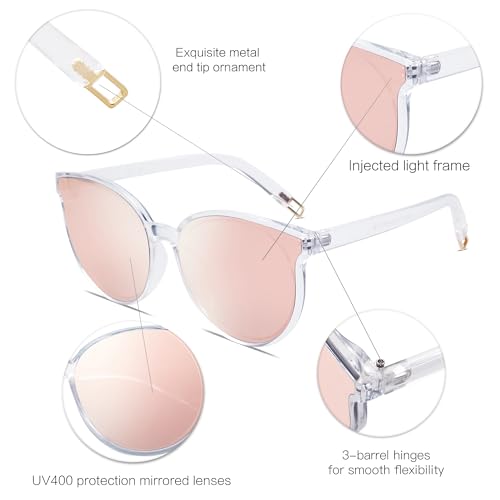 SOJOS Fashion Round Sunglasses for Women Men Oversized Vintage Shades SJ2057 - color: Clear/Pink