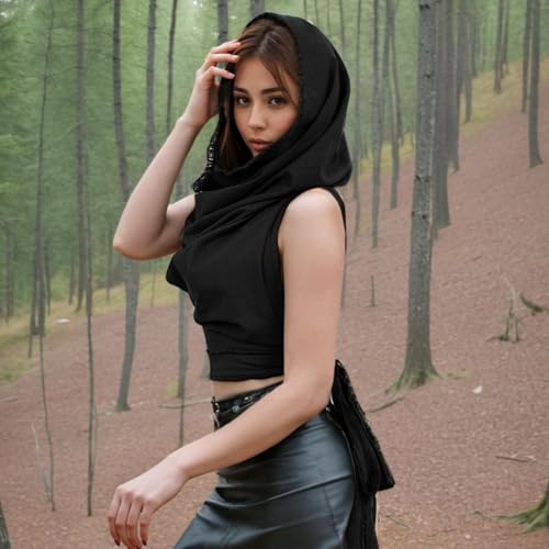 Boho Raw-Edge Crop Top – Adjustable Halter with Open Back & Cross-Wrap Design, 100% Cotton Beach Cover Up - color: Black