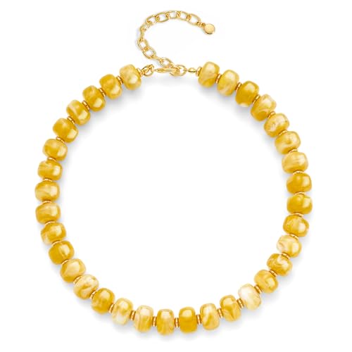 Summer Beach Jewelry Chunky Beaded Necklace for Women Trendy Statement Big Colorful Resin Bead Choker Necklaces Boho Charm Jewelry Cute Gifts for Love - color: Light Yellow