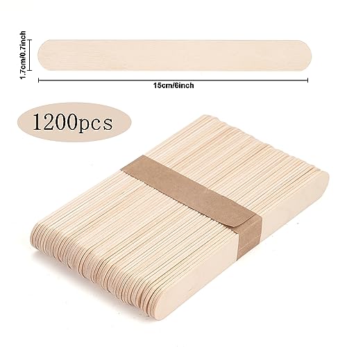 1200 Pieces Jumbo Wooden Craft Sticks, 6 Inch Multi-Purpose Wood Popsicle Craft Sticks Ice Cream Sticks, Small Ice Pop Sticks for Waxing, Stirring, Craft Project, Tongue Depressor, Plant Labels - size: 6 inches-1200pcs