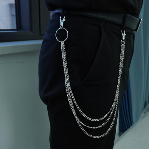 Layered Pants Chain keychain for Women Men Punk Wallet Chains Hiphop Jeans Keychain Halloween Jewelry - style: C-three layered chain
