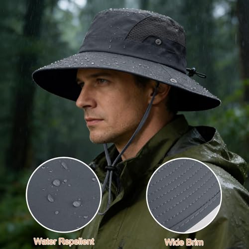 Sun Hat for Men Women UV Protection Wide Brim Fishing Hats Breathable UPF 50+ Boonie Bucket Hats Beach Safari Hiking Garden - color: 1 Pack Darkgrey