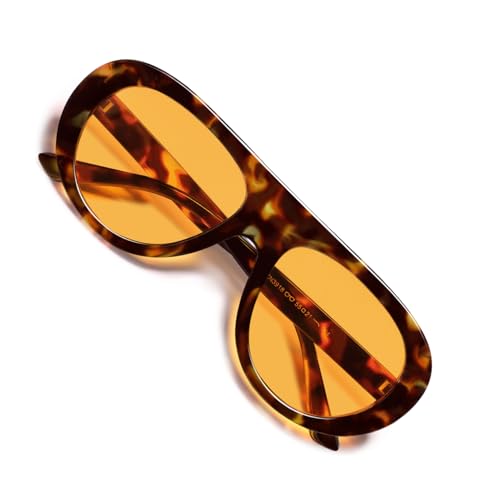 VANLINKER Oversized Retro Aviator Sunglasses for Women Men Chic 70s Vintage Style Trendy 2026 Chunky Sun Glasses VL9865 - color: C4 Tortoise Frame/Orange Lenses
