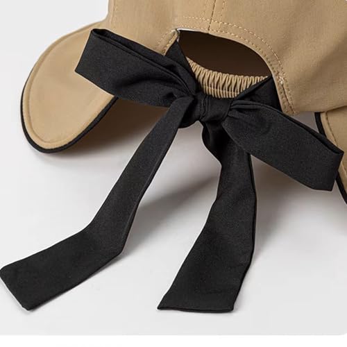 Wide Brim Hats for Woman Foldable Hats Sun Hats for Women uv Protection Bowknot Bucket hat Adjustable hat with Ponytail Hole - color: Khaki
