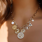 ORIGENCE Sun Heart Necklace for Women 18K Gold Plated Heart Pendant Necklace Chunky Chain Choker Necklaces Hip Hop Charm Necklaces Trendy Unisex Jewelry - style: 8Charm-Gold