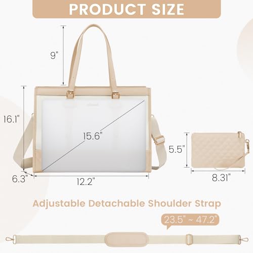 LOVEVOOK Laptop Tote for Women - 15.6 inch Canvas Laptop Bag, Large Capacity Work Bag with Clutch Purse, Computer Office Business Briefcase, Casual Handbag for Travel, College, Teacher, School - color: Grey & White, size: 15.6 inch