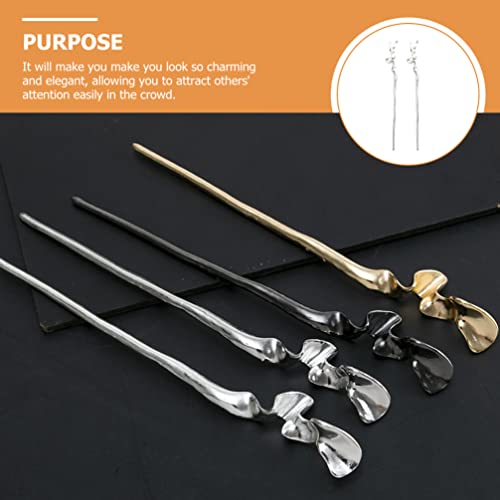 Lurrose 2 Pcs Chinese Hair Sticks Metal Hair Pins for Buns Vintage Accessories Women Styling Tools for Weddings Parties Daily Use - color: Silver