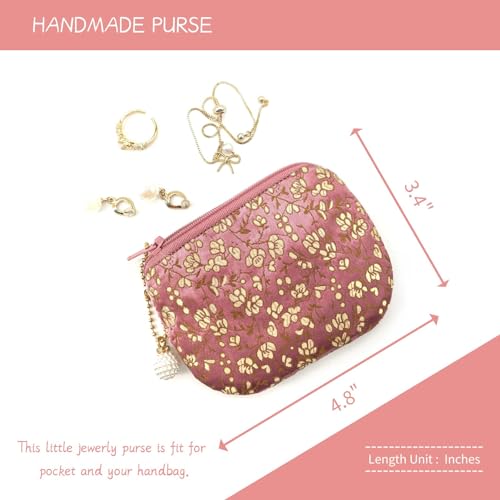 Handmade Women Coin Purse Rosary Pouch Silk Jewelry Bag Brocade Zipper Wallet - PaleVioletRed - color: PaleVioletRed