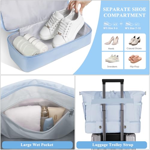 ETRONIK Gym Bag for Women, Personal Item Travel Bag with Shoes Compartment, Weekender Overnight Duffel Bag with Wet Pocket, Carry On Bag for Women, Travel, Gym, Weekend - color: Blue, size: Medium