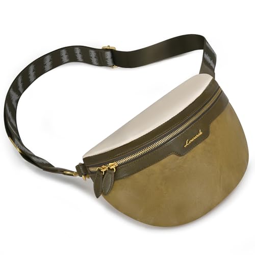 LOVEVOOK Fanny Packs for Women Cross Body, Vegan Leather Belt Bag for Women, Waterproof Sling Purse Fashion Waist Pack Designer Chest Bum Bag with Boho Style Strap - color: Olive Green, size: M