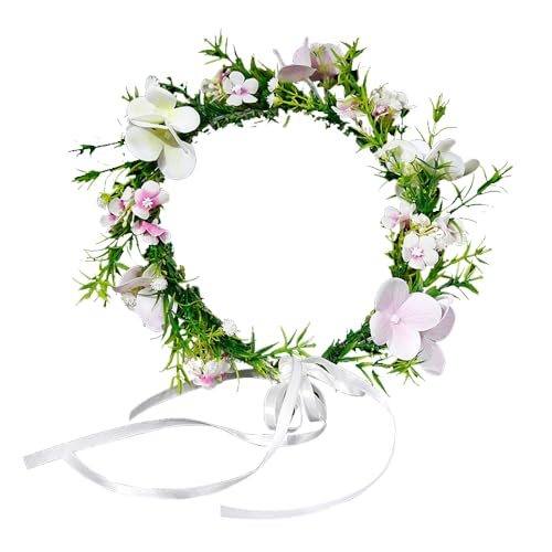 Boho Floral Crown for Women– Adjustable Faux Silk Flower Headband, Handmade Wedding Hair Accessory for Festivals & Photoshoots, Flower Hair Crown for Women (Purple White Flower Leaf, Adjustable) - color: Purple White Flower Leaf