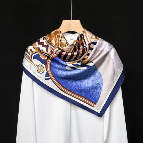 SHIROUYU 100% Pure Mulberry Silk Scarf 35" Large Square Lightweight Headscarf –Women’s Hair Wraps The shawl-With Gift Packed - color: Dark Blue