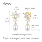 Hayopi Pearl Earrings for Women - Dainty Gold Dangle Drop Earrings, 14k Gold Plated Cute Bow Design, Hypoallergenic Pearl Studs, Wedding Jewelry Gifts - color: three flower