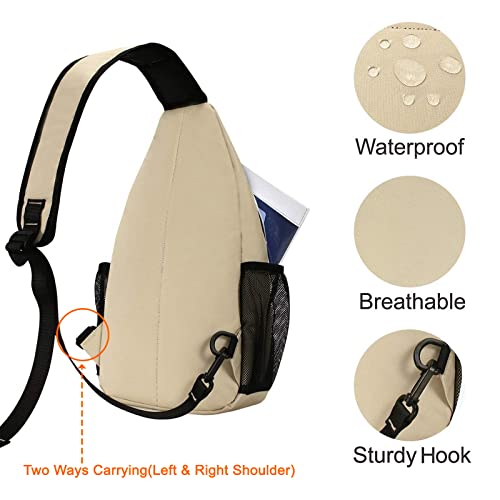 MOSISO Sling Backpack, Multipurpose Crossbody Shoulder Bag Travel Hiking Daypack - color: Beige