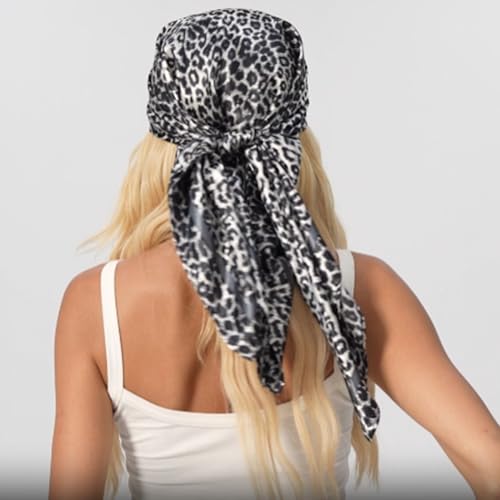 Leopard Print Head Scarf for Women Like Silk Satin Scarf for Hair Wrapping at Night Bandana Square Scarf 35 Inches - color: Gray