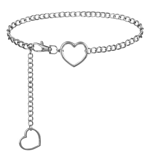 Heart Waist Chain for Women Vintage Belly Chain Cute Body Chain Jewelry Adjustable Metal Waist Accessories For Dress Jeans - size: XS(85cm/33.5in), style: silvery