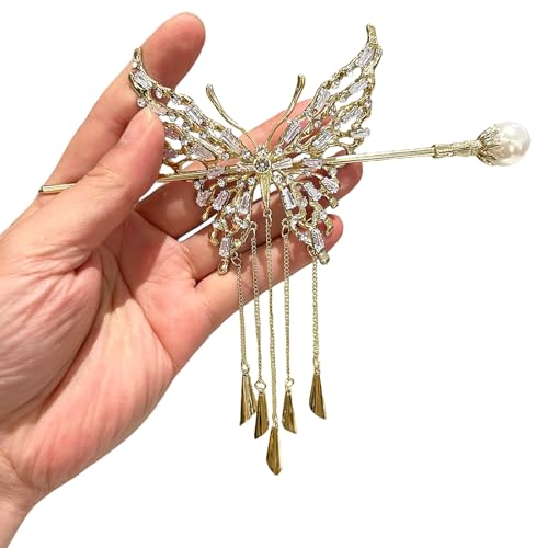 1 Pc Butterfly Hair sticks for buns,Hair pins for women,Buns and Updos with No Hair Damage,Metal French Pin Great Hold,Suitable for fine & thick hair(gold) US376 (gold) - color: gold