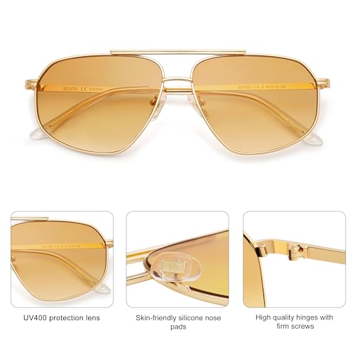 SOJOS Retro Hexagon Aviator Sunglasses for Women Men Trendy Vintage UV400 Protection Shades SJ1200 - color: Gold/Light Yellow