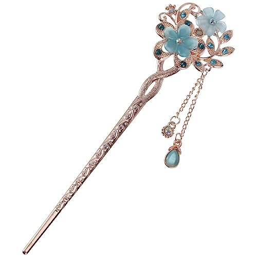 Beavorty Japanese Accessories Metal Hair Clips Earrings for Wedding Hair Styling Pin for Women Chinese Hairpin Handmade Hair Pin Steamed Stuffed Bun Hair Fork Clockwork Dense Blue Miss Opal
