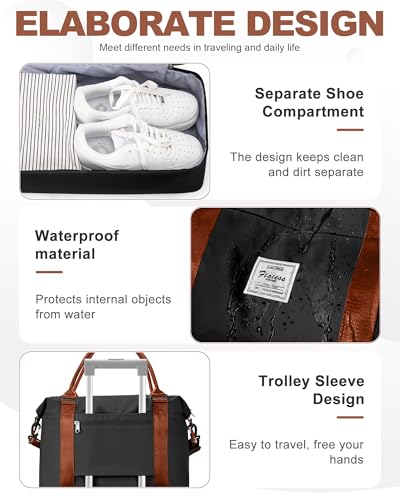 Spirit Travel Duffel - 18x14x8 Inches Weekender Overnight Bag with Shoes Compartment, Trolley Sleeve & Carry On for Airplanes, Sport Tote Gym Bag - Black/Brown - color: H7-BlackBrown, size: Large