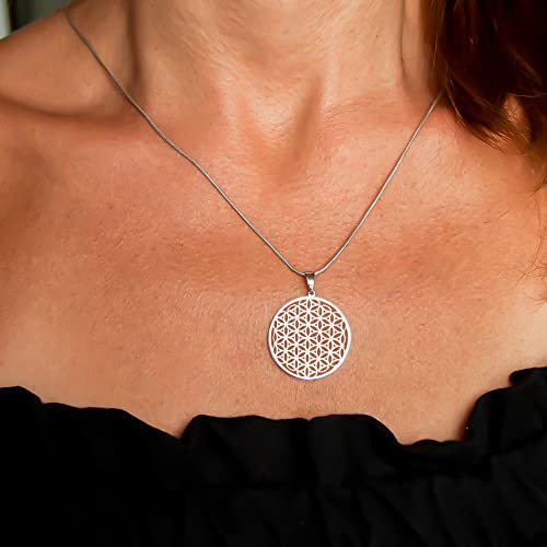 Mandala Necklace Sterling Silver 925 - Sacred Geometry Circle Pendant with 19.7" Chain - Spiritual Esoteric Amulet - Boho Hippie Yoga Jewelry for Women Girls - Handmade - style: Boho