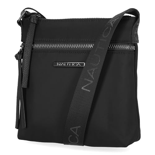 Nautica Diver Nylon Small Women's Crossbody Bag Purse with Adjustable Shoulder Strap - color: Zipper Up Black