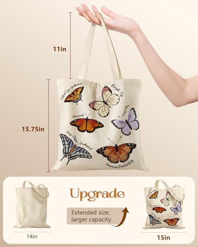 Miss Adola Canvas Tote Bag with Zipper – Cute Canvas Bags for Women Aesthetic Design Reusable Totes for Shopping Work Travel - style: Colorful Butterfly