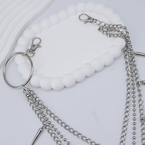 Layered Pants Chain keychain for Women Men Punk Wallet Chains Hiphop Jeans Keychain Halloween Jewelry - style: D-bullet chain1