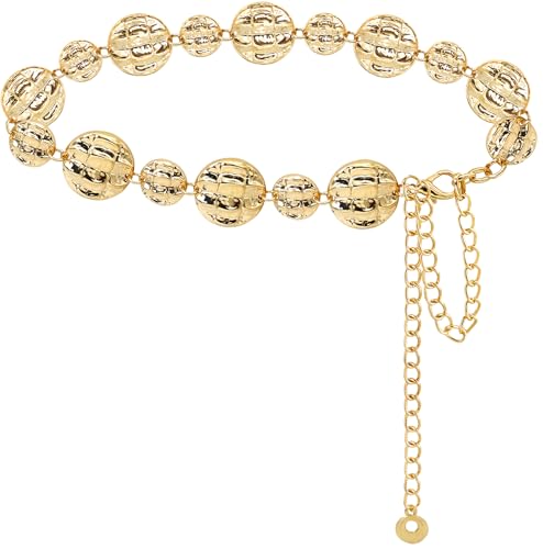 LIMHOO Women's Metal Waist Chain Belts Gold Silver Link Belt for Dresses - color: Circle Gold, size: M: Length 120cm/47.2in