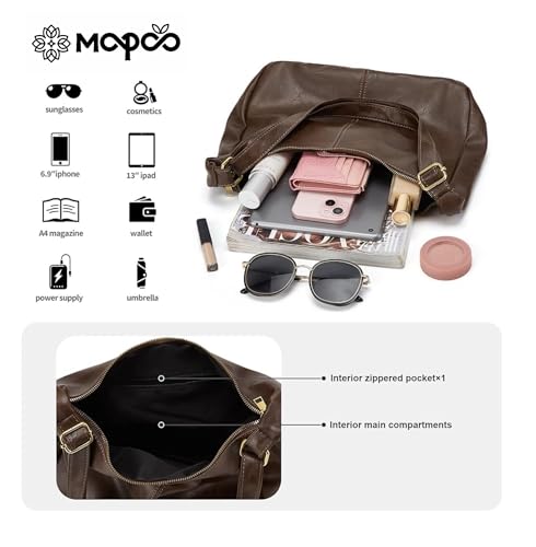 Hobo Bags for Women Leather,Foldable Slouchy Shoulder Purse Crossbody Handbag,Soft Vegan Brown Tote Casual Everyday Handbags - color: Wy22-a