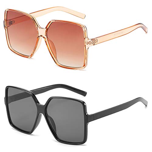 Dollger Oversized Square Sunglasses for Women Big Large Wide Fashion Shades for Men UV Protection Unisex - color: H: Black+transparent Brown