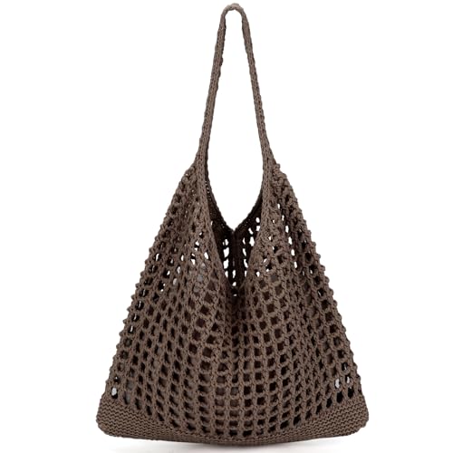 EIMMBD Crochet Bags for Women Beach Totes Bags Aesthetic Summer Tote Shoulder Hippie Bag Knit Bag - color: Standard Dark Brown