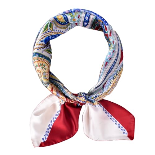 27.5 Inches Silk Head Scarf for Women Satin Hair Scarf Silk Wrap Neck Square Scarves Feeling Scarf Boho Headwear - color: Red-peacock