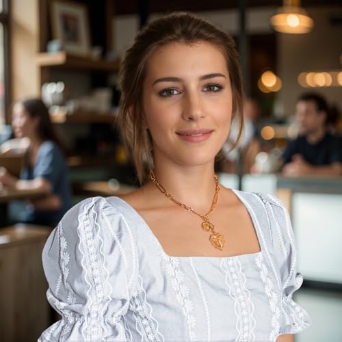 ORIGENCE Sun Heart Necklace for Women 18K Gold Plated Heart Pendant Necklace Chunky Chain Choker Necklaces Hip Hop Charm Necklaces Trendy Unisex Jewelry - style: 2Charm-Gold N