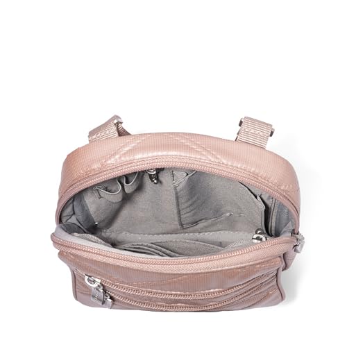 Baggallini Journey Crossbody Bags for Women 9x6 Small Lightweight Travel Handbag W/RFID - color: Rose Metallic Quilt