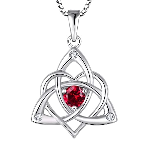 STARCHENIE Celtic Knot Necklace for Women 925 Sterling Silver Trinity Love Knot Pendant Birthstones Jewelry - color: 7-ruby-Jul