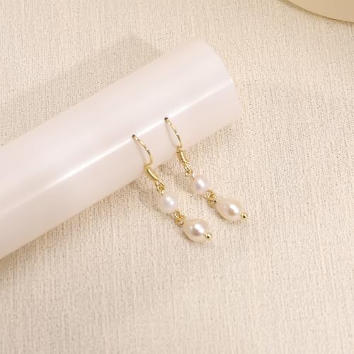Hayopi Pearl Earrings for Women - Dainty Gold Dangle Drop Earrings, 14k Gold Plated Cute Bow Design, Hypoallergenic Pearl Studs, Wedding Jewelry Gifts - color: GOLD-2 drop pearl earrings