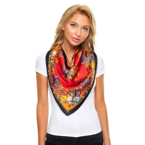 4 Pc Set Large 35 x 35 inches Satin Square Scarves Neck Hair Head Scarf Bundle - color: Set N