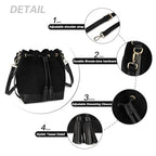AFKOMST Faux Suede Bucket Bags and Drawstring Crossbody Purse for Women Medium Tote Handbags with 2 Shouder Straps | Fit Pad mini, Long Wallet, Removable Long Strap - color: Black