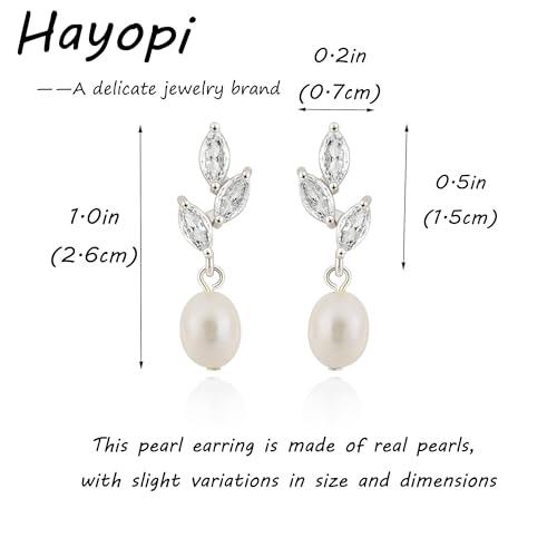 Hayopi Pearl Earrings for Women - Dainty Gold Dangle Drop Earrings, 14k Gold Plated Cute Bow Design, Hypoallergenic Pearl Studs, Wedding Jewelry Gifts - color: SILVER-silver CZ