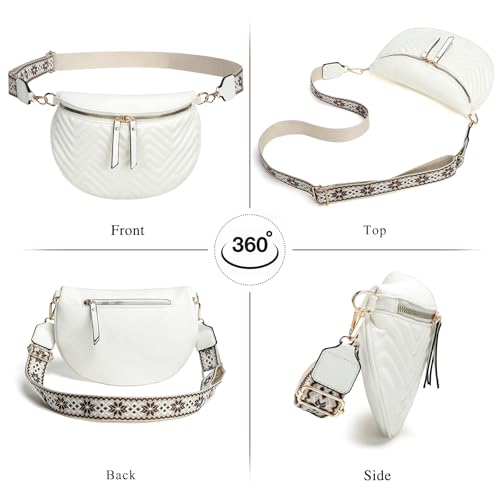 Women's Vegan Leather Crossbody Waist Pack, Fanny Pack Sling Bag with Adjustable Belt, Boho Style Shoulder Purse for Travel, Daily Use (White) - color: C-White
