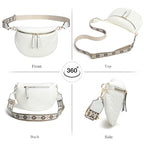 Women's Vegan Leather Crossbody Waist Pack, Fanny Pack Sling Bag with Adjustable Belt, Boho Style Shoulder Purse for Travel, Daily Use (White) - color: C-White