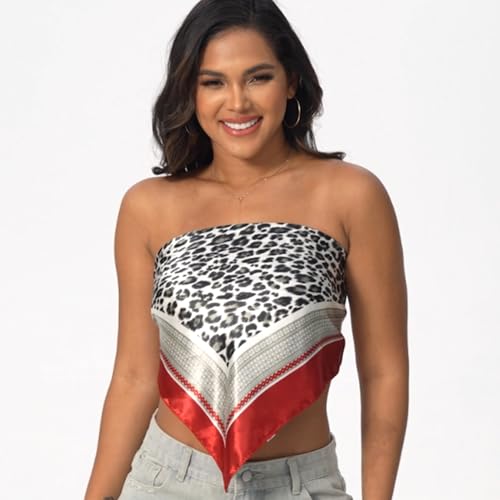 Leopard Print Head Scarf for Women Like Silk Satin Scarf for Hair Wrapping at Night Bandana Square Scarf 35 Inches - color: Red