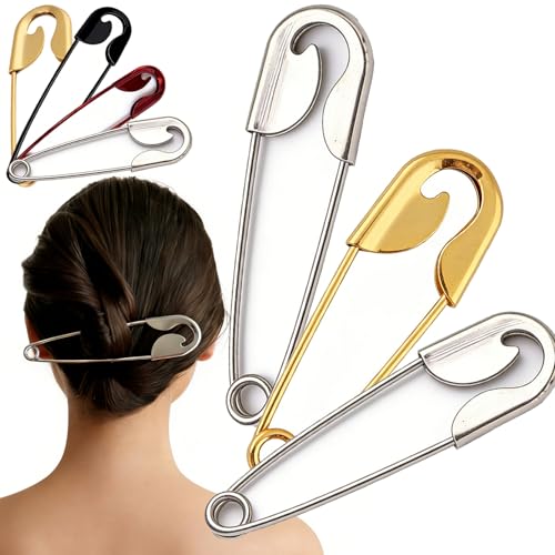 Mega Safety Hairpin - Mega Safety Pin Hairpin, Oversized Metal Hair Pin for Bun & Updo, Stylish Hair Stick Bun Holder - color: 3PCS-B