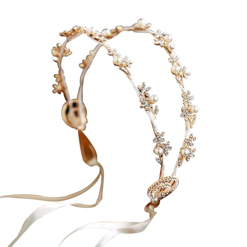 Boho Floral Crown for Women– Adjustable Faux Silk Flower Headband, Handmade Wedding Hair Accessory for Festivals & Photoshoots, Flower Hair Crown for Women (Gold Flower Pearl, Adjustable) - color: Gold Flower Pearl