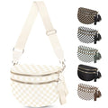 Spacious Nylon Checkered Crossbody Bum Bag for Women, Fashion Checkerboard Fanny Pack Purse with Anti-theft Pocket, Adjustable Wider Strap Wasit Bag (Beige) - color: Beige