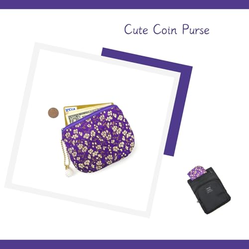 Handmade Women Coin Purse Rosary Pouch Silk Jewelry Bag Brocade Zipper Wallet - Purple - color: Purple